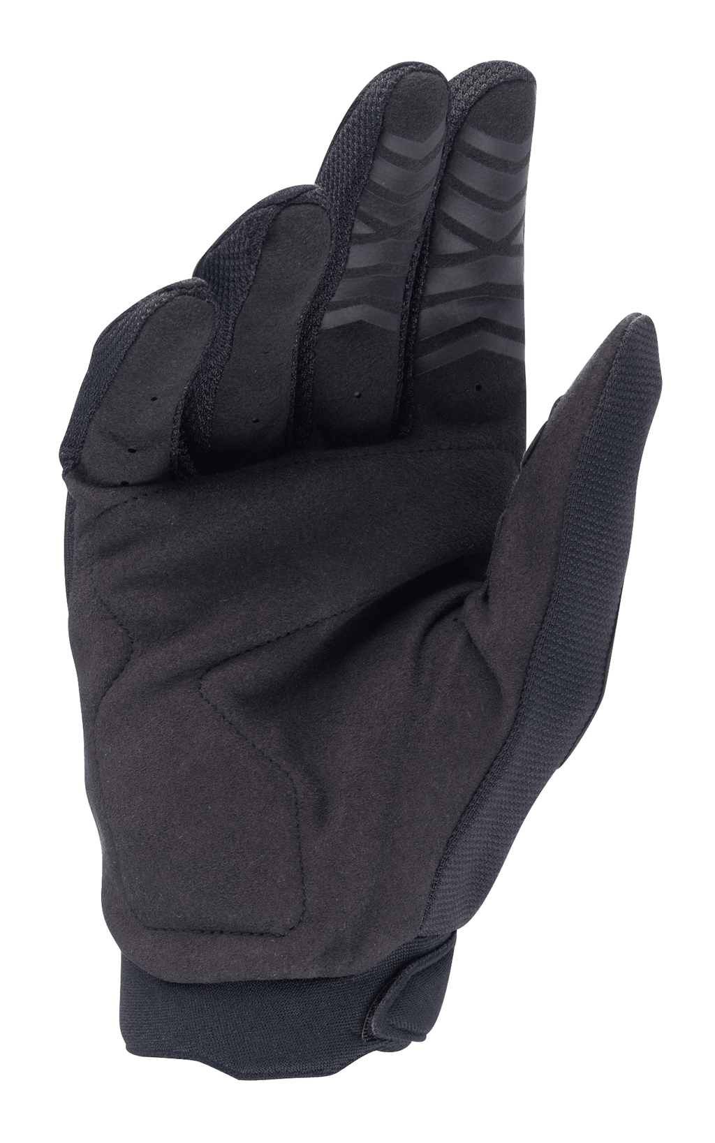 Alpinestars Honda Full Bore Gloves, Motocross Gloves, Black, palm view featuring synthetic suede for durability, silicon grip on fingertips, and reinforced thumb patch, designed for off-road performance