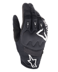 Guantes Alpinestars Techdura, guantes de moto para enduro, negros con logo Alpinestars blanco, protección de nudillos viscoelástica, inserciones de TPR en los dedos, construcción de malla transpirable y tejido elástico, equipamiento para conducción off-road