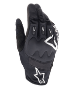 Guantes Alpinestars Techdura, guantes de moto para enduro, negros con logo Alpinestars blanco, protección de nudillos viscoelástica, inserciones de TPR en los dedos, construcción de malla transpirable y tejido elástico, equipamiento para conducción off-road