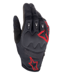 Alpinestars Techdura Gloves, Rojo Fuego Negro, guantes de motocross y enduro, tejido texturizado negro con logos de estrella rojos, protección reforzada en nudillos y dedos, paneles de malla transpirable, equipamiento duradero para moto off-road