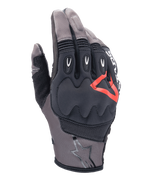 Guantes Alpinestars Techdura, guantes de moto, marrón Falcon y negro con detalles rojos, protección acolchada en los nudillos, malla transpirable y tejido elástico, inserciones protectoras en los dedos, logo de estrella en el puño