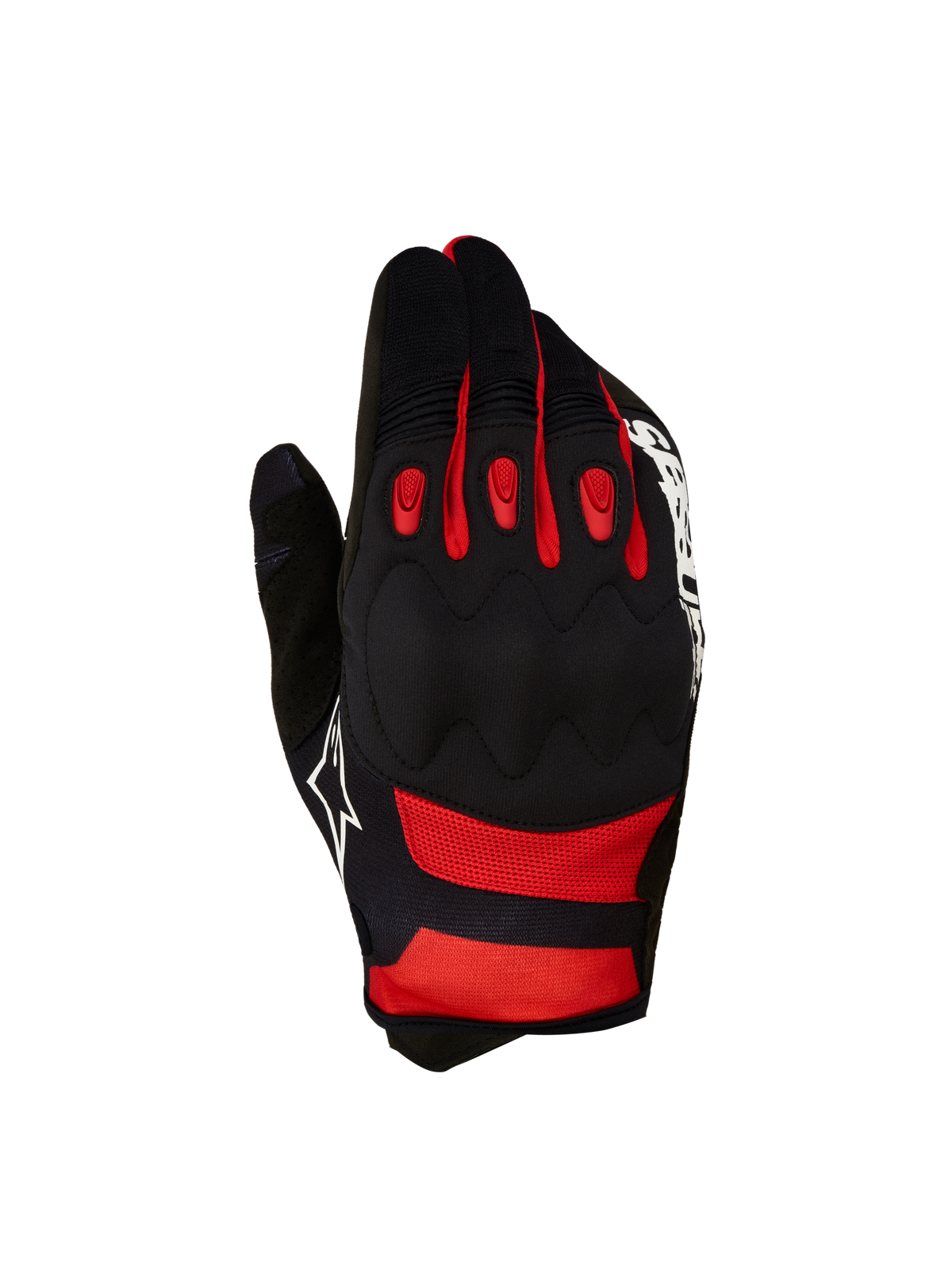 Alpinestars Techdura, guantes de moto para enduro y trail, negros y rojos, con protección de nudillos y malla transpirable.
