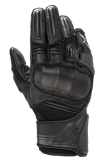 Alpinestars Booster V2 Gloves, Black Motorcycle Gloves, featuring an over-molded viscoelastic knuckle guard, multi-panel leather and textile construction, padded finger protection, perforated leather cuff, and adjustable wrist strap
