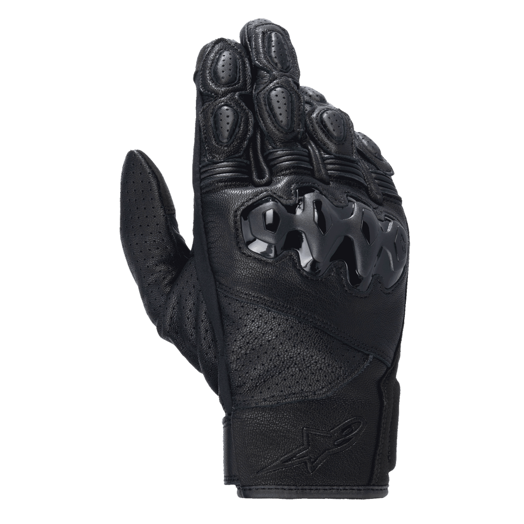 Guantes Alpinestars Celer V3, guantes de moto de cuero de puño corto, negros, con protección rígida de PU en los nudillos y paneles de cuero perforado, diseñados para conducción urbana y en carretera con logotipo en relieve