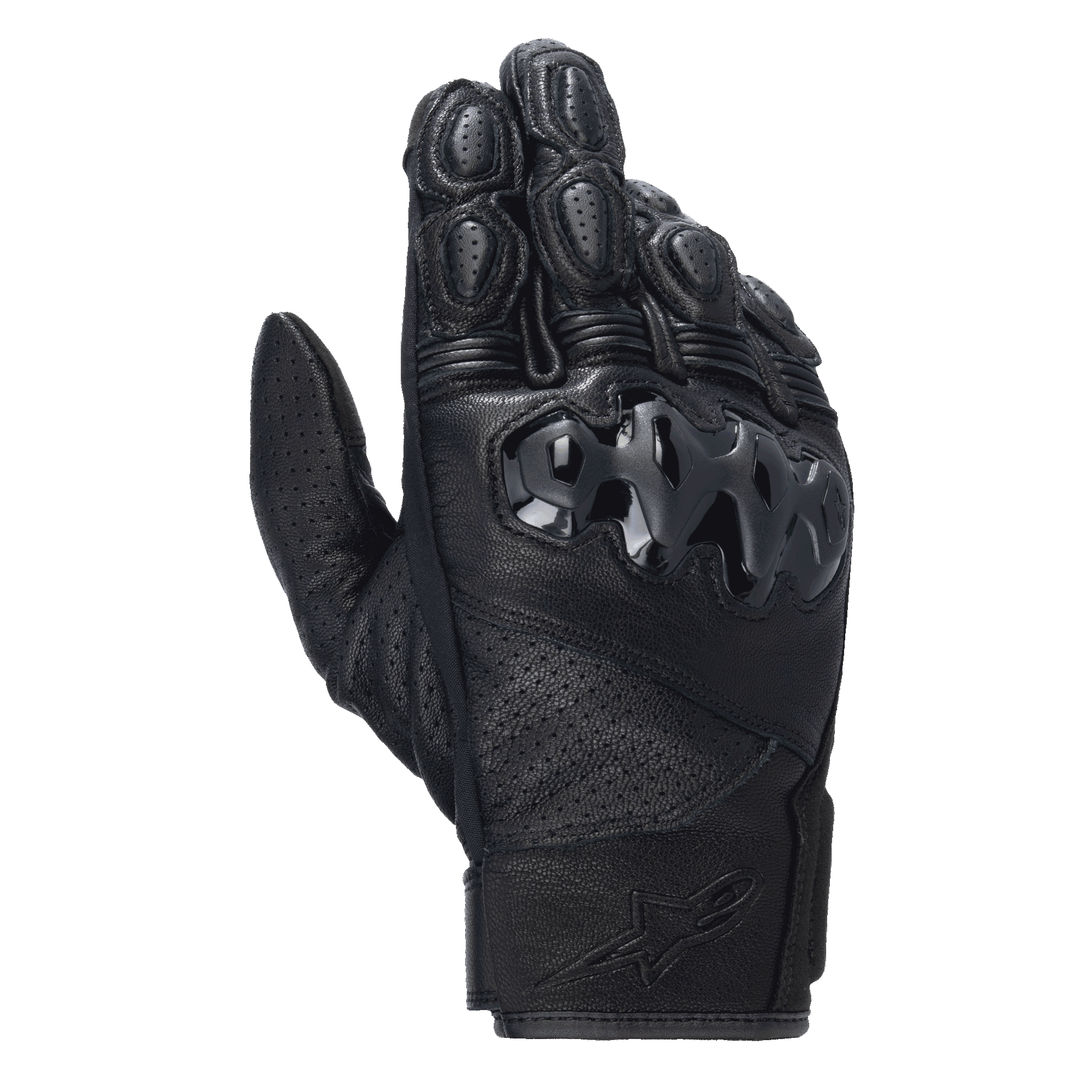 Guantes Alpinestars Celer V3, guantes de moto de cuero de puño corto, negros, con protección rígida de PU en los nudillos y paneles de cuero perforado, diseñados para conducción urbana y en carretera con logotipo en relieve