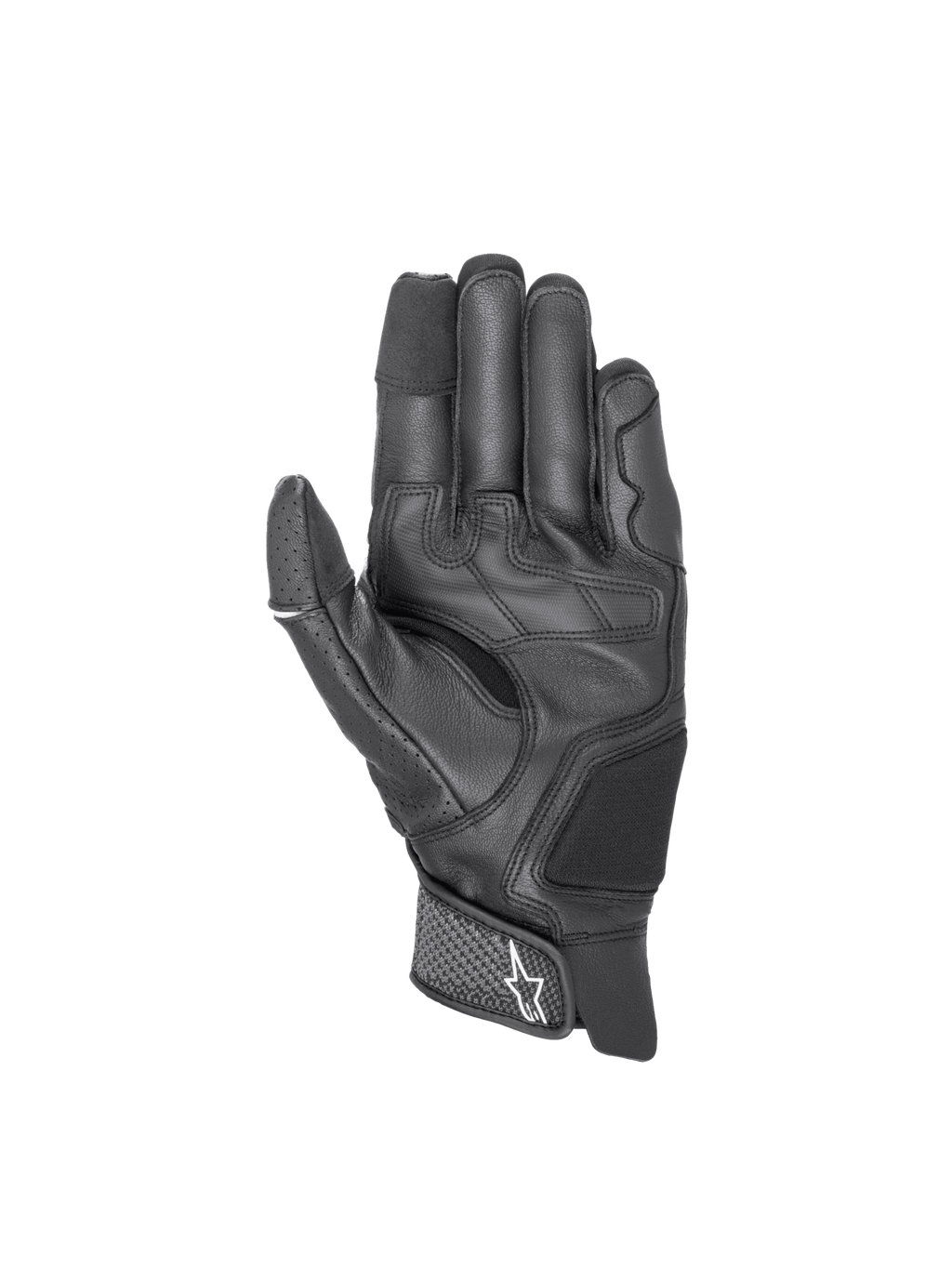 Alpinestars Morph Sport, guantes de moto para hombre, negros, construcción de cuero y textil MorphTech Weave, certificados CE, puntas táctiles, vista de la palma.