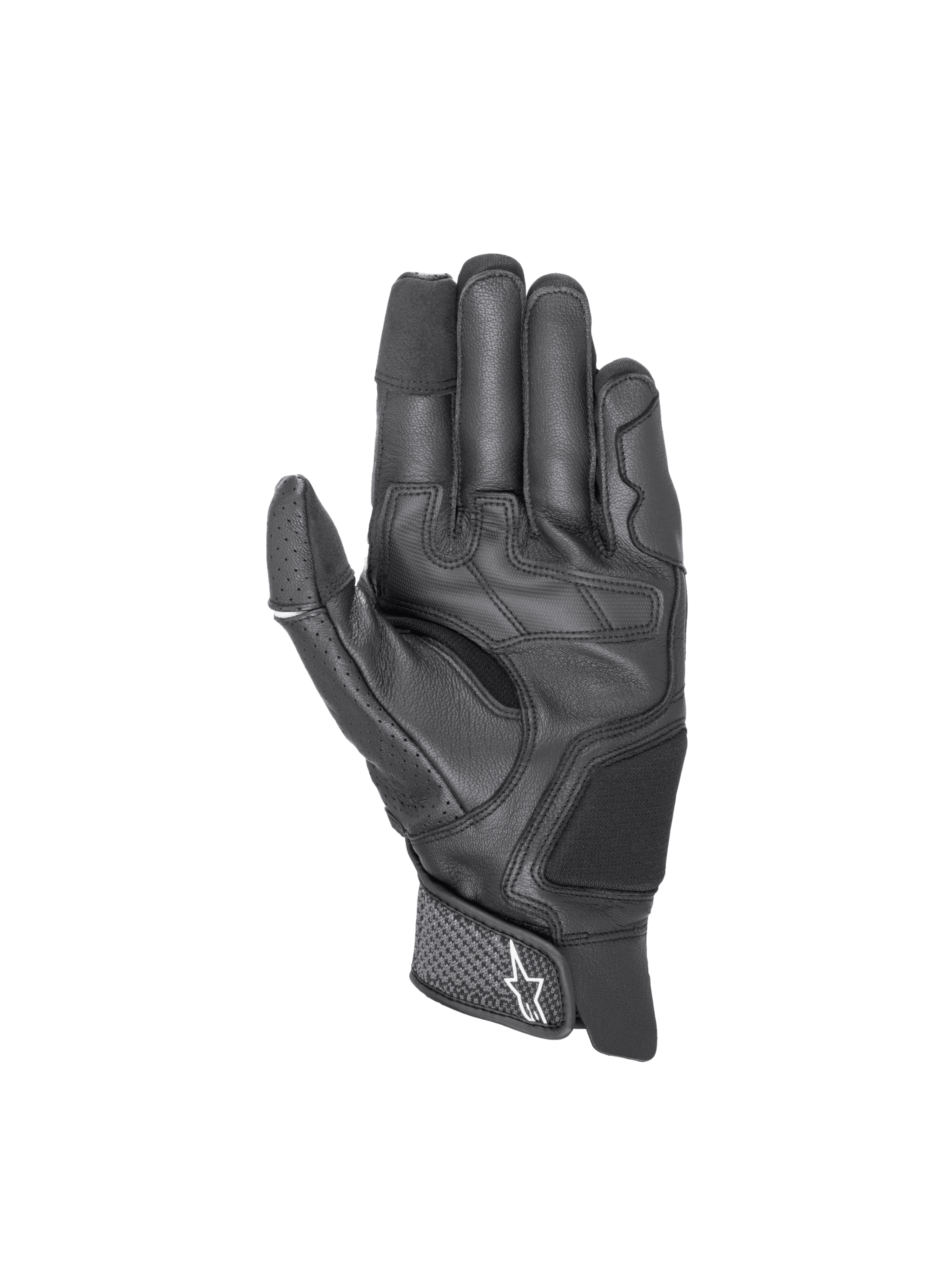 Alpinestars Morph Sport, guantes de moto para hombre, negros, construcción de cuero y textil MorphTech Weave, certificados CE, puntas táctiles, vista de la palma.
