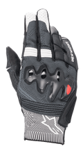 Guantes Alpinestars Morph Sport, guantes de moto, negros y blancos, con dorso de tejido MorphTech Weave gris, protección de nudillos sobreinyectada, inserciones RIDEKNIT y logotipo de estrella blanca en el puño