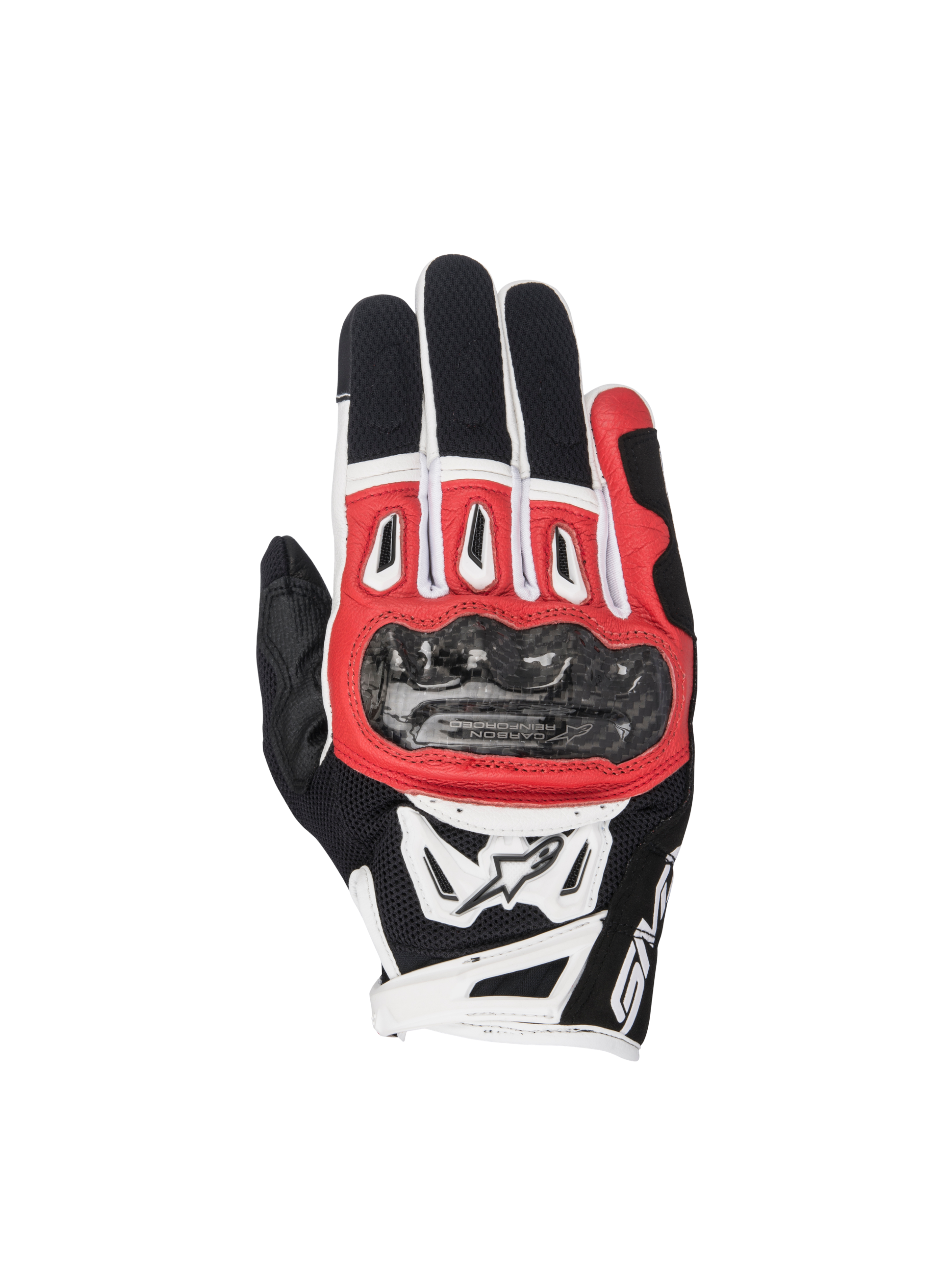 Alpinestars SMX-2 Air Carbon V2, guantes de moto para hombre, negros, rojos y blancos, protección de nudillos de carbono, cuero y malla técnica 3D