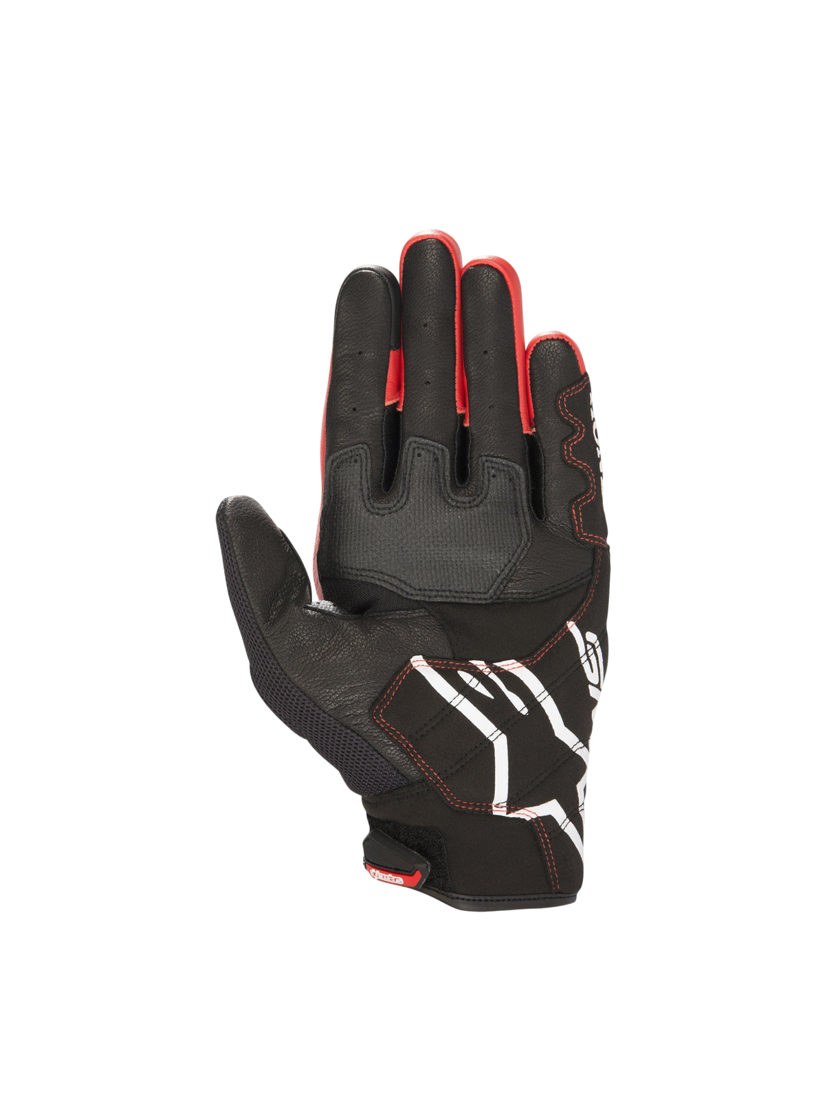 Guantes Honda SMX-2 Air Carbon V2, vista de la palma, negros y rojos, guantes de moto de cuero y malla técnica.