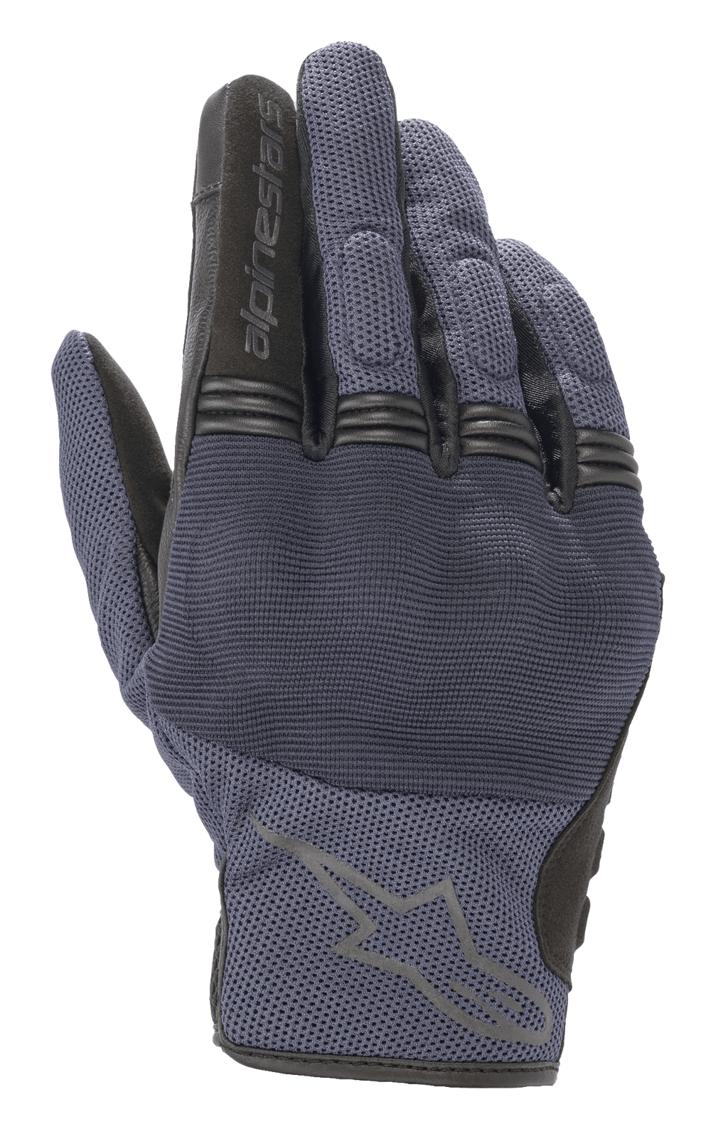 Guantes Alpinestars Copper, guantes de moto urbanos, azul Mood Indigo con detalles negros, construcción de tejido de malla, con protección rígida en los nudillos y articulaciones de los dedos tipo acordeón, logotipo de Alpinestars en el dorso
