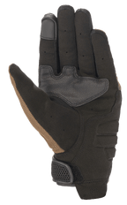 Guantes Alpinestars Copper, guantes de moto urbanos, color teka y negro, vista de la palma con construcción de ante sintético, paneles de agarre reforzados, punta del dedo compatible con pantallas táctiles y detalles perforados en los dedos