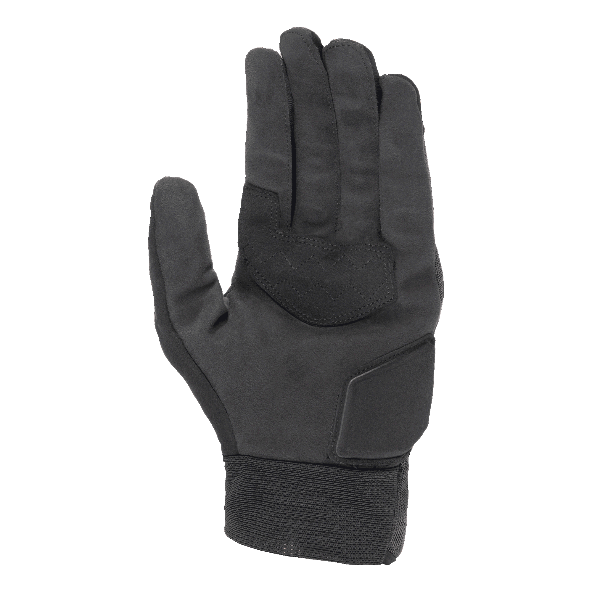 Guantes Alpinestars Stated Air, negros, vista de la palma con textura de gamuza sintética suave, palma reforzada con costuras en zigzag para agarre, protección acolchada en la base y puño elástico acanalado