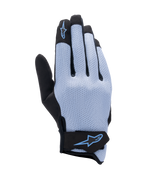 Guantes Alpinestars Stated Air, guantes para moto, azul stonewash y negro, dorso de airprene elástico con textura perforada, logotipo de estrella azul en el dedo índice y el cierre de la muñeca, diseño ligero y transpirable para conducir en verano