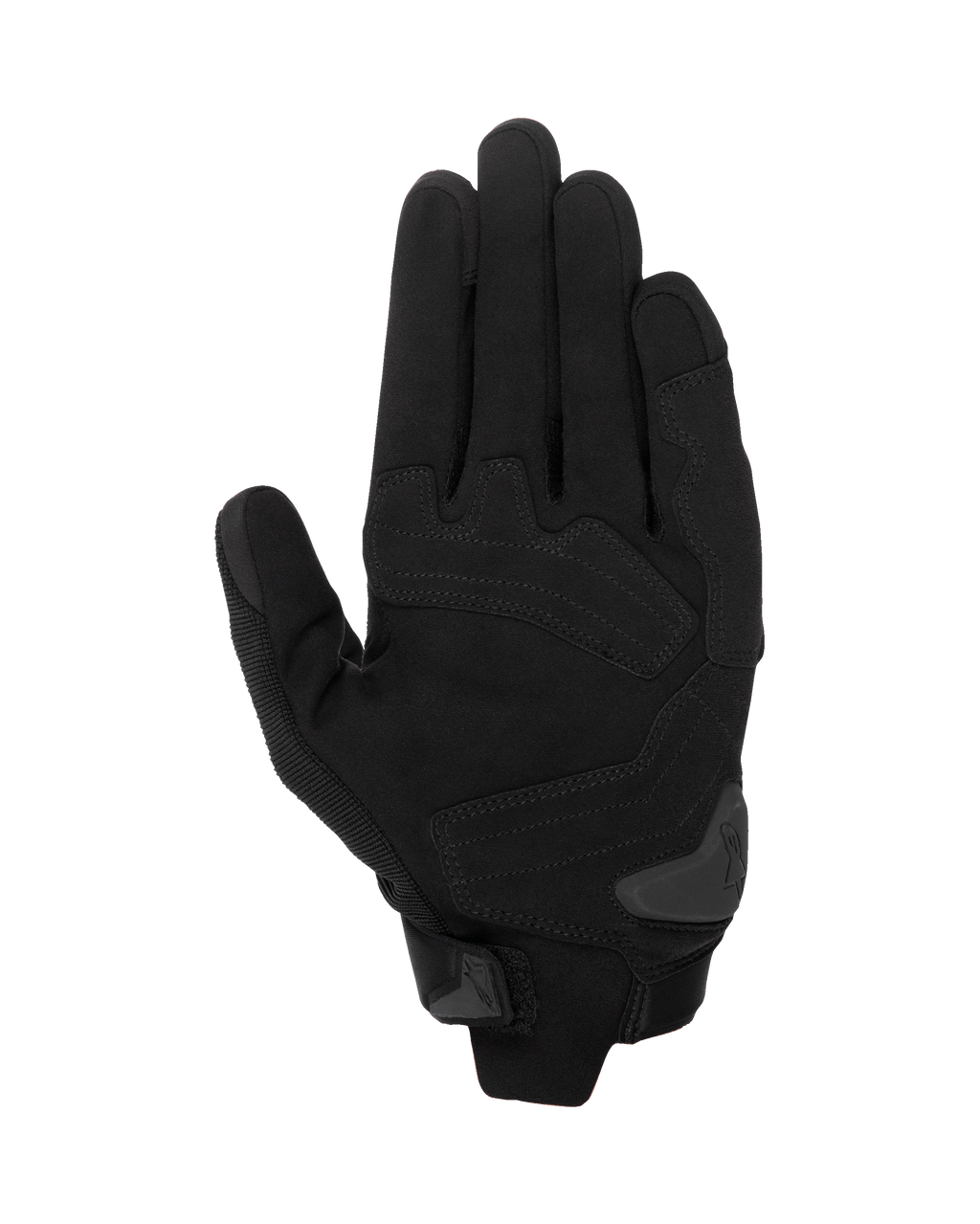 Alpinestars SP X 1 Gloves, Black/Black motorcycle gloves, palm view showing synthetic leather construction with reinforced strike zones, TPR palm slider, and compact cuff closure.