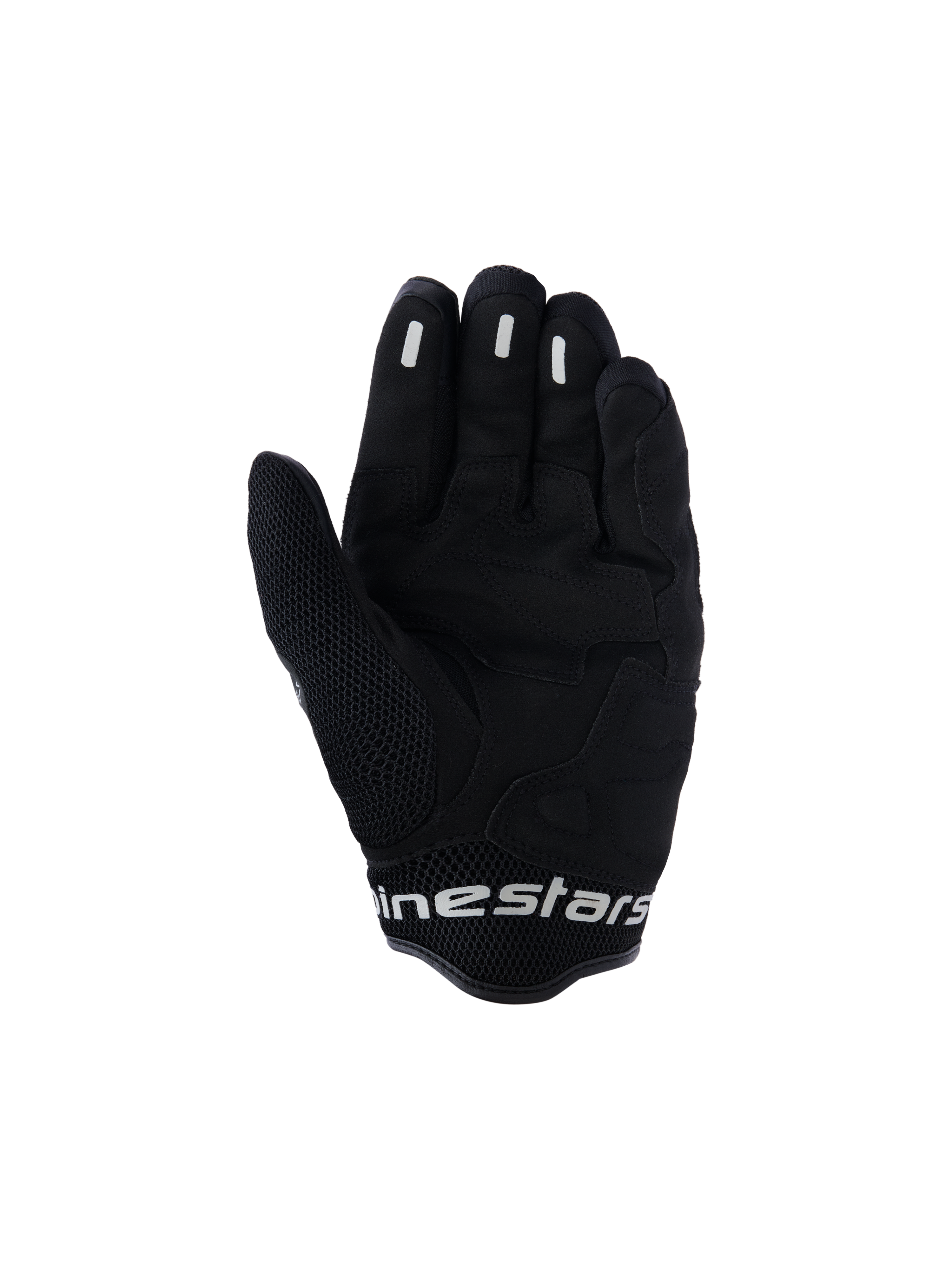Guantes Alpinestars Mogress Airflow, guantes de moto urbanos, Negro Antracita, vista de la palma con refuerzos sintéticos y zonas de malla 3D, inserciones de silicona para agarre en los dedos, puño corto con logotipo en blanco