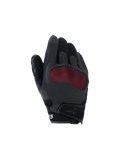 Guantes Alpinestars Mogress Airflow, guantes de moto, negros y rojos, vista del dorso con protección de nudillos de malla roja, paneles de malla 3D transpirables, diseño de puño corto con cierre de gancho y bucle, estilo de conducción urbana