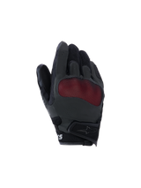 Alpinestars Mogress Airflow Gloves, Motorcycle Riding Gloves, Black and Red, backhand view featuring red mesh knuckle protection, 3D breathable mesh panels, short cuff design with hook-and-loop strap, urban riding style