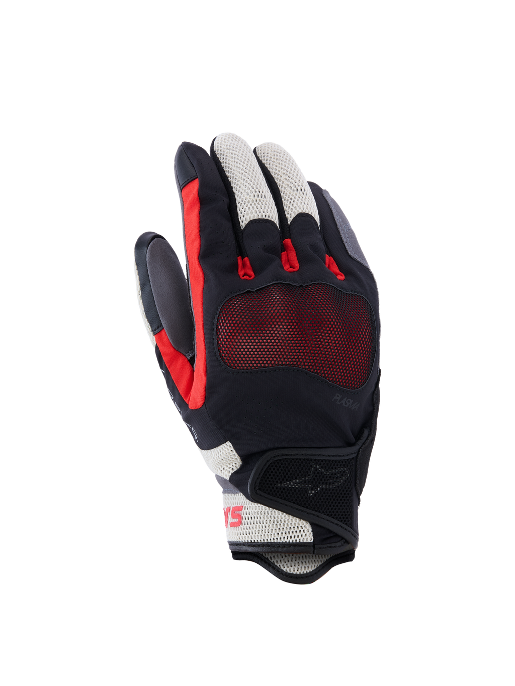 Alpinestars Mogress Airflow Gloves, guantes de moto, negro, rojo llama y crudo, con dorso perforado con láser e inserciones de malla 3D, protección de nudillos transparente, diseño de puño corto, equipamiento de conducción urbana para verano