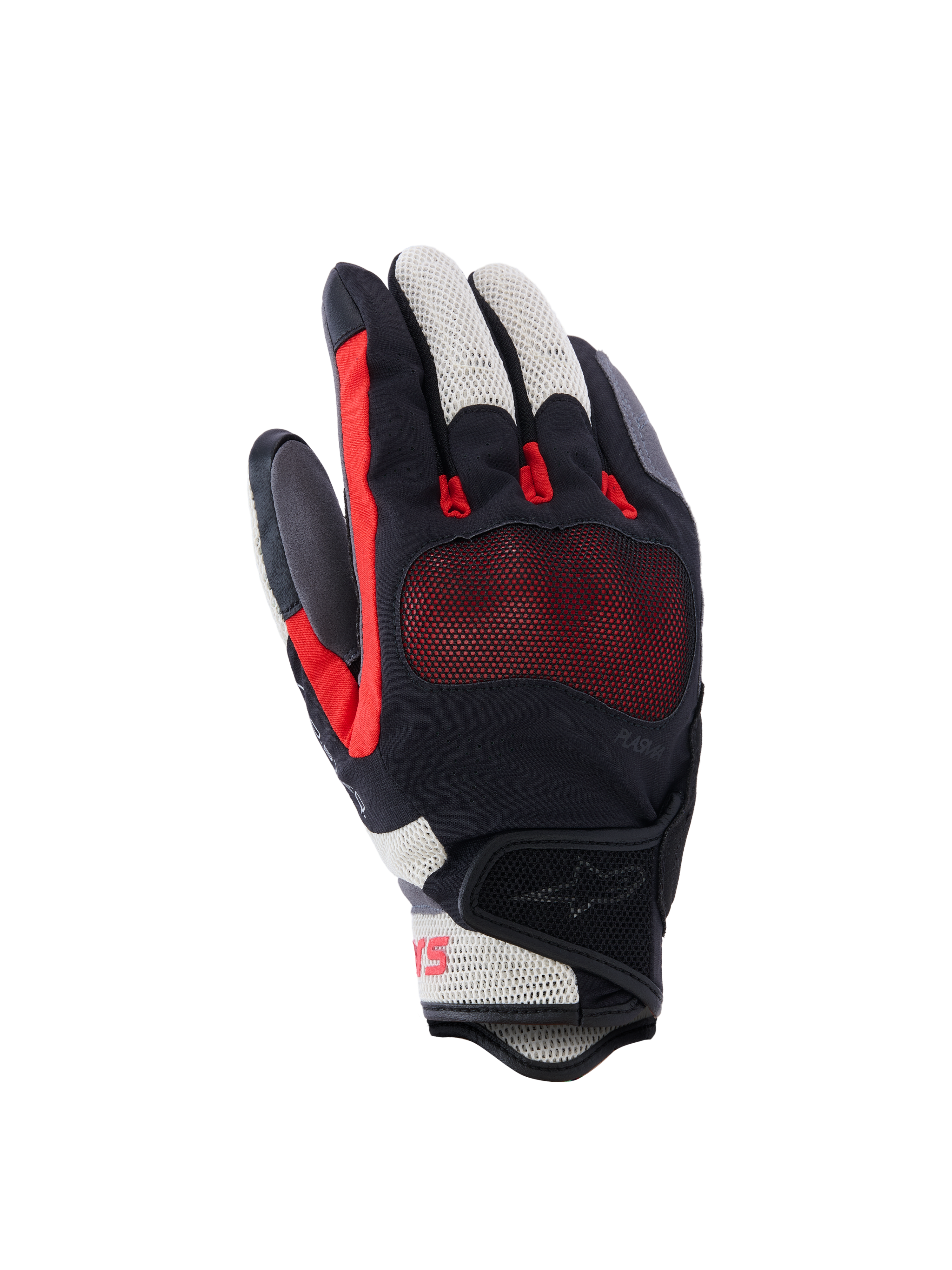 Alpinestars Mogress Airflow Gloves, guantes de moto, negro, rojo llama y crudo, con dorso perforado con láser e inserciones de malla 3D, protección de nudillos transparente, diseño de puño corto, equipamiento de conducción urbana para verano