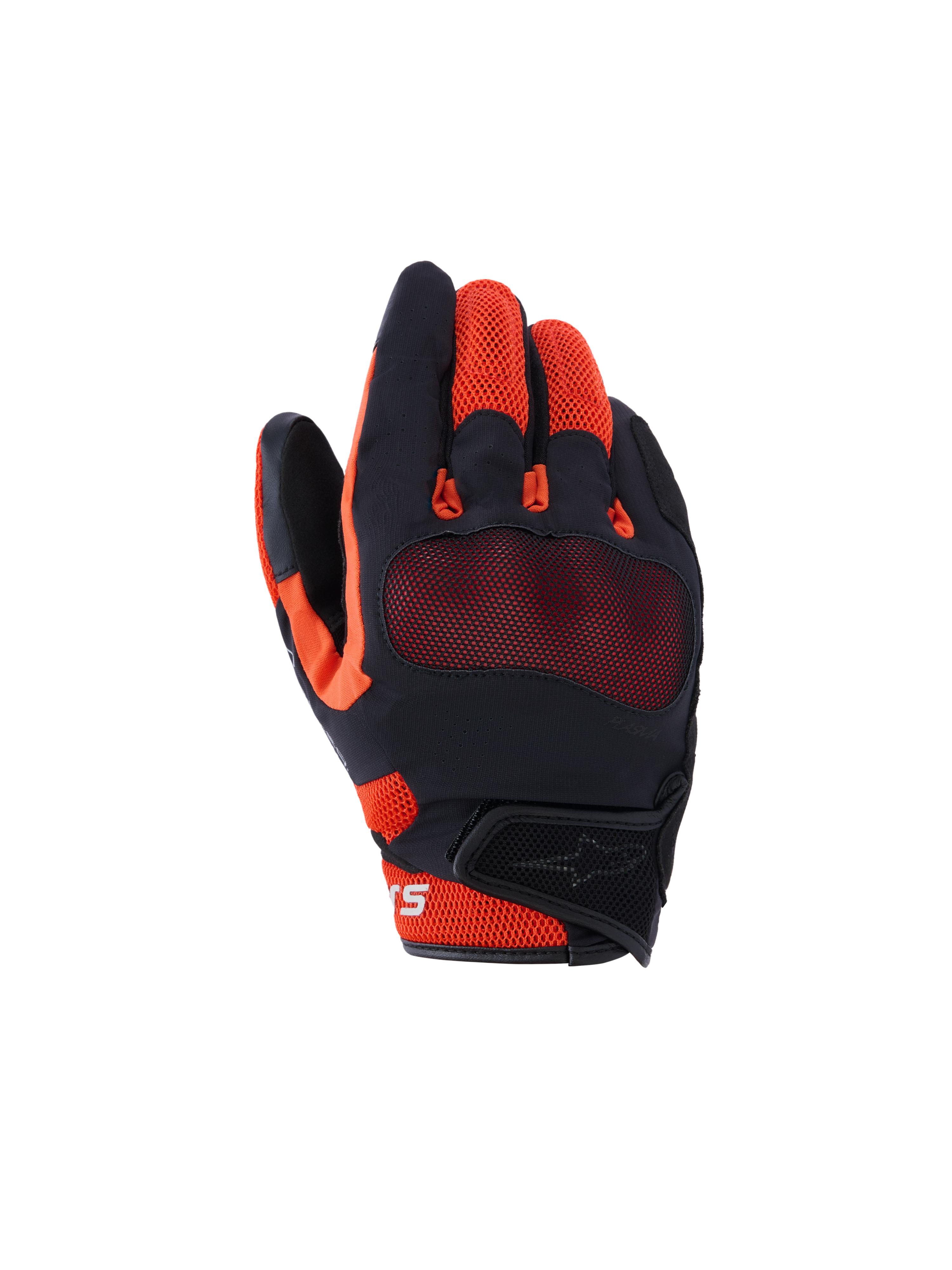 Guantes Alpinestars Mogress Airflow, guantes de moto urbanos, negro, rojo y mandarina, con construcción de malla 3D transpirable, protección de nudillos visible y puño corto con cierre de velcro