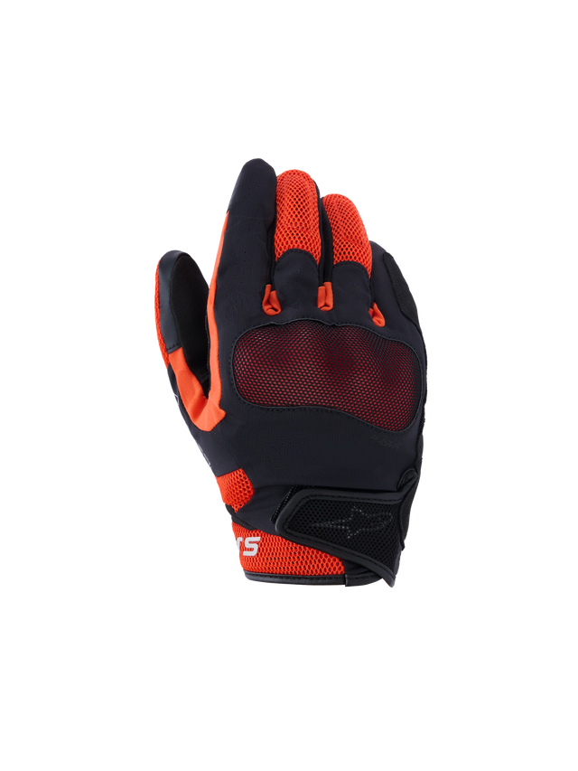 Alpinestars Mogress Airflow Gloves, guantes de moto con malla transpirable, negro y naranja, construcción de malla en dedos, palma texturizada, cierre de velcro ajustable en muñeca, logo blanco