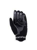 Guantes Alpinestars Mogress Airflow, guantes de moto urbanos, negro aluminio y gris, vista de la palma con refuerzos sintéticos y costuras blancas en contraste, zonas de agarre de silicona en los dedos y puño de malla 3D transpirable con la marca Alpinestars en blanco.