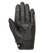 Guantes Alpinestars SMX-1 Air V2, guantes de moto negros, vista de la palma con cuero perforado y construcción de malla de aire, zonas de agarre reforzadas, puño corto con logo de Alpinestars en el cierre
