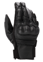 Alpinestars Phenom Leather Air Gloves, guantes de moto negros, confección en cuero de cabra perforado, protección de nudillos rígida integrada, inserciones elásticas de acordeón en los dedos y cierre de puño corto