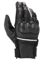 Alpinestars Phenom Leather Air Gloves, guantes de moto de caña corta, negros con una fina raya blanca, con confección en cuero de cabra perforado, protección de nudillos duros y dedos acolchados