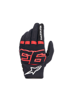 Guantes Alpinestars MM93 Losail V2, guantes de moto urbanos, negros y rojos fluorescentes, con protección de nudillos rígida y logotipo 93 de Marc Márquez.