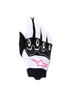 Guantes Alpinestars Stella Full Bore V2, guantes de motocross para mujer, blancos y negros con rosa flúor, con logotipo de estrella rosa, protección de nudillos de TPR negro y tejido elástico transpirable para conducción off-road