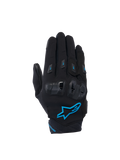 Alpinestars Stella SP X 3 Women's Motorcycle Gloves, Black and Blithe Blue, featuring TPU knuckle protection and 3D mesh.