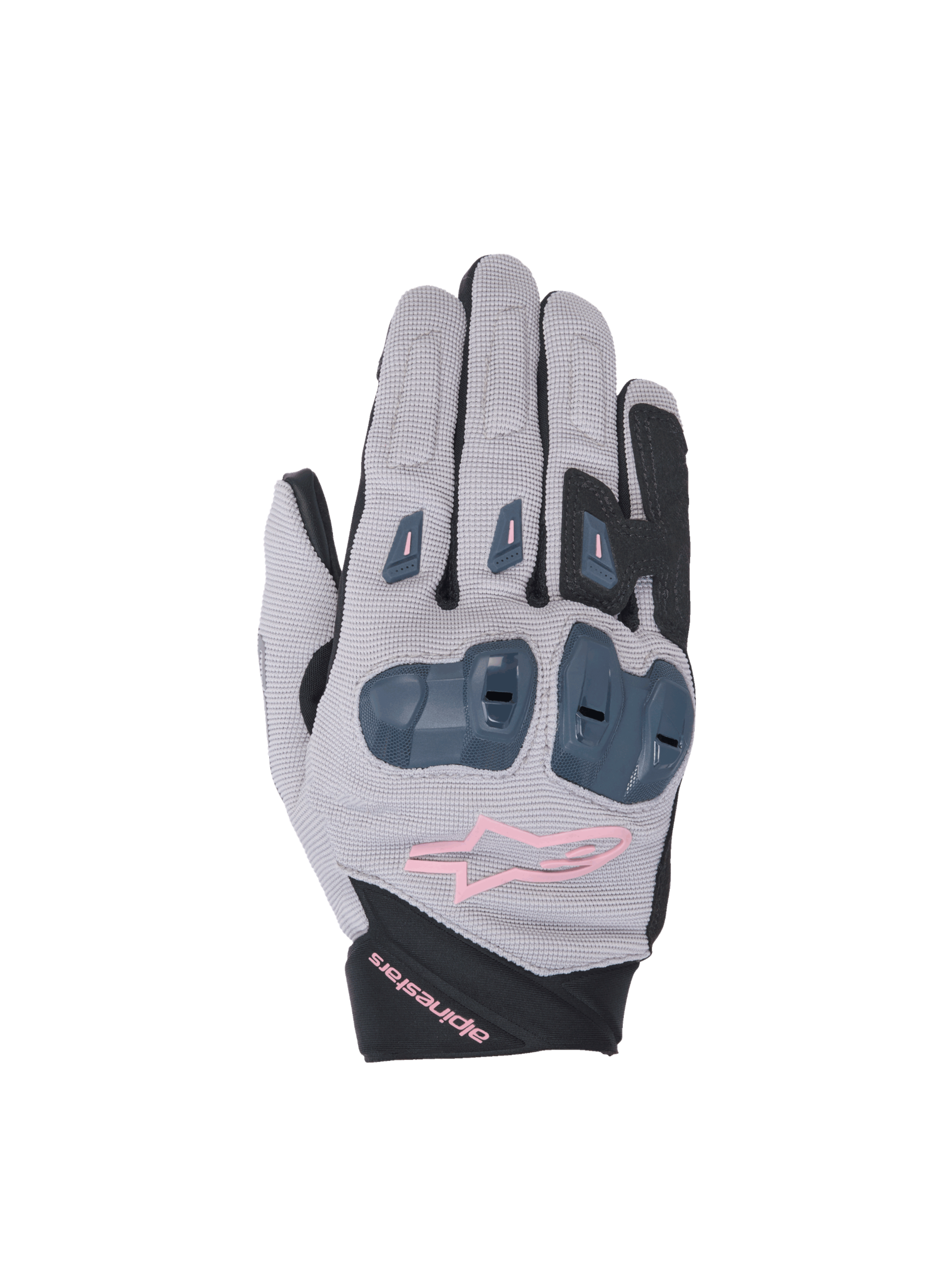 Alpinestars Stella SP X 1, guantes de moto para mujer, grises y negros con detalles en rosa, protección de nudillos TPR, construcción textil de alto rendimiento