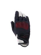Guantes Alpinestars Stella Mogress Airflow, guantes de moto para mujer, negro, crudo y coral degradado, vista del dorso con inserciones de malla 3D, protección de nudillos Nucleon Plasma y cierre de muñeca de gancho y bucle.