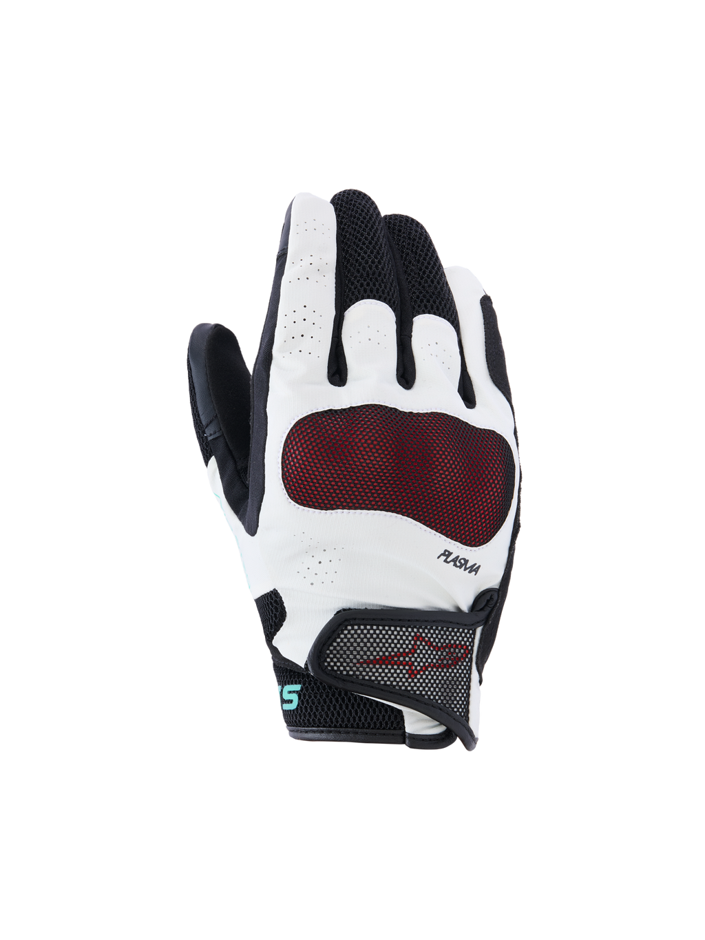 Alpinestars Stella Mogress Airflow Gloves, guantes de moto para mujer, negros y blancos con protector de nudillos rojo, construcción de malla 3D transpirable y perforada, tecnología PLASMA, diseño de conducción urbana con puño corto