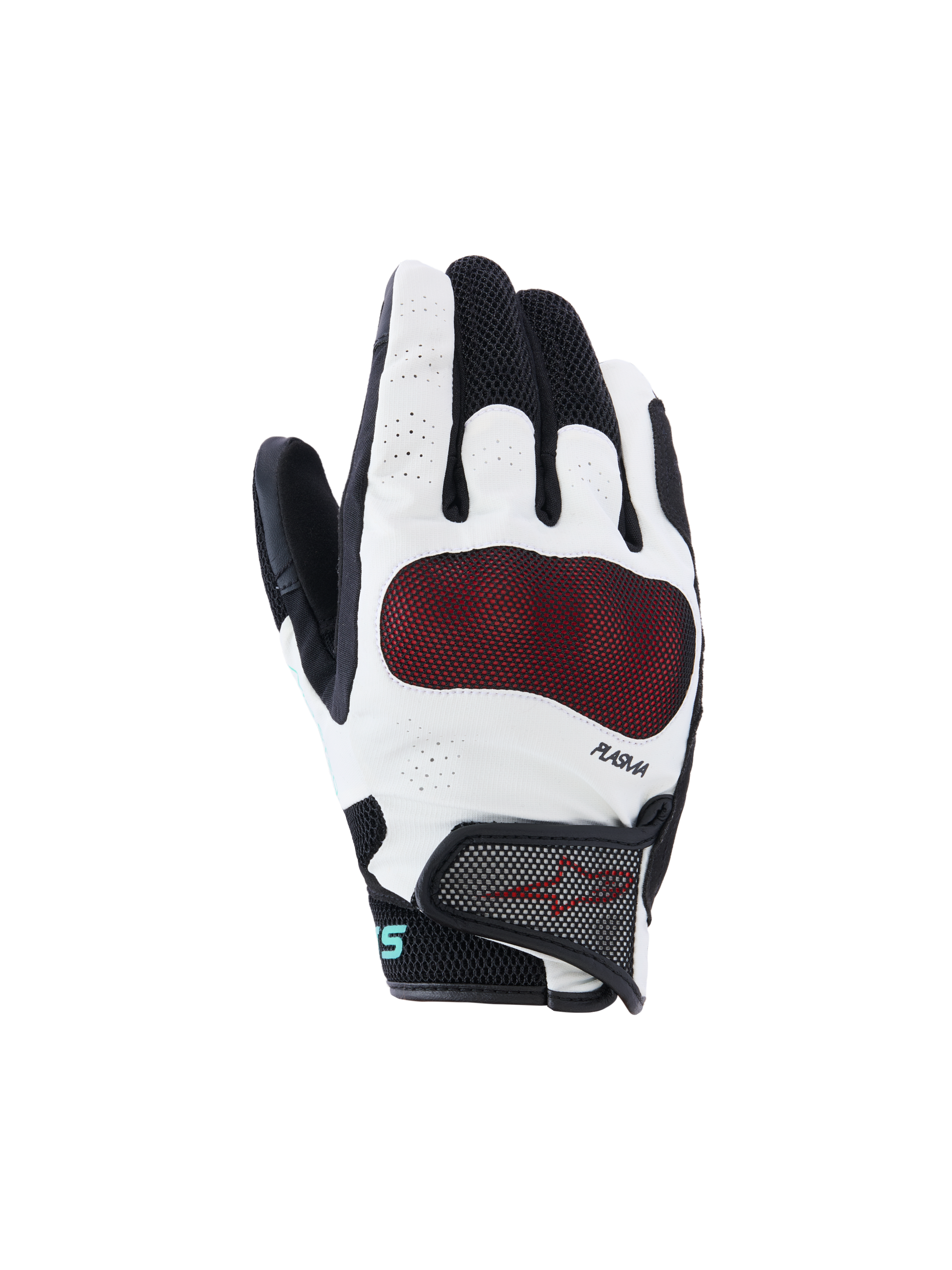 Alpinestars Stella Mogress Airflow Gloves, guantes de moto para mujer, negros y blancos con protector de nudillos rojo, construcción de malla 3D transpirable y perforada, tecnología PLASMA, diseño de conducción urbana con puño corto
