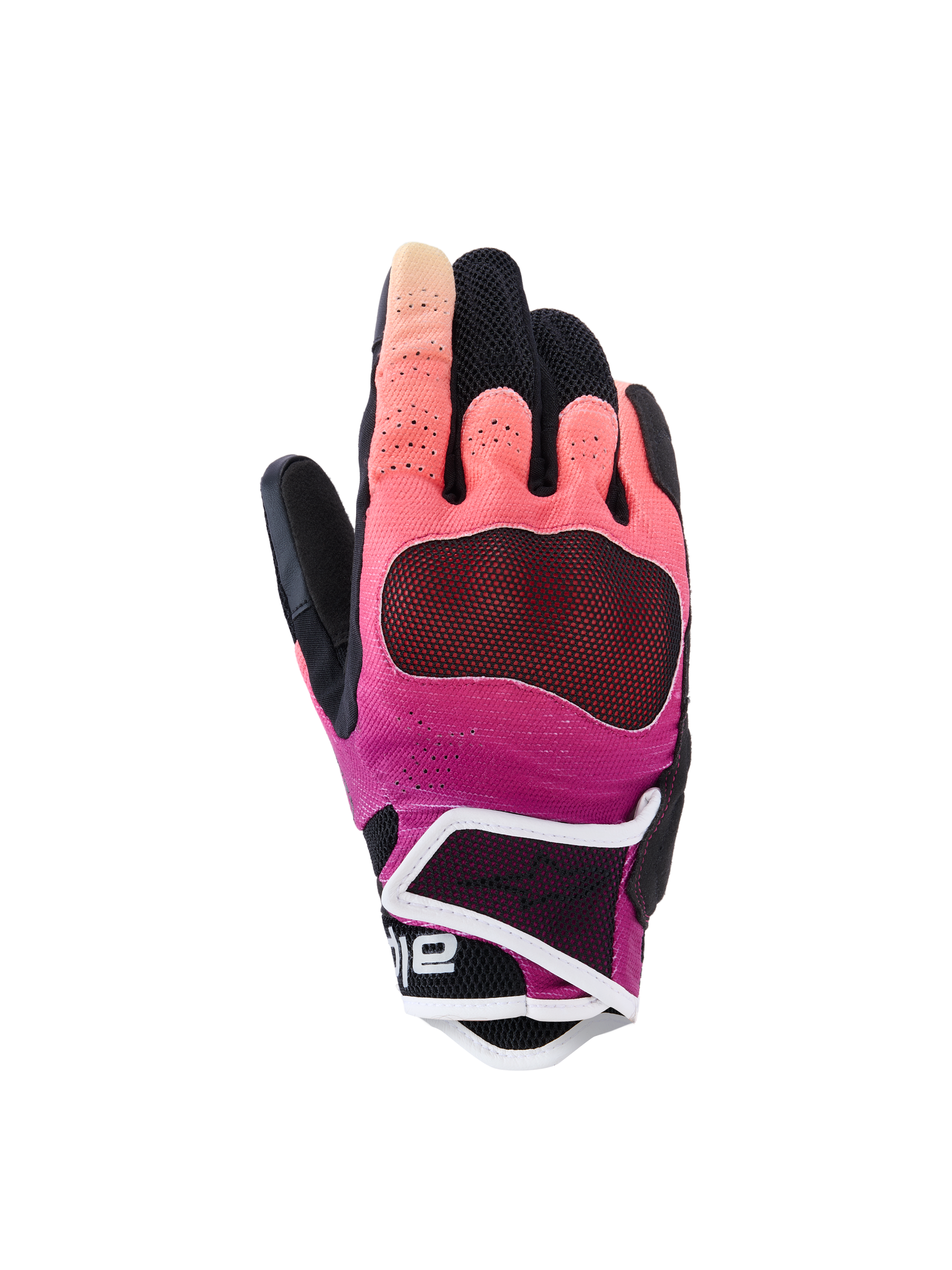 Guantes Alpinestars Stella Mogress Airflow, guantes de moto para mujer, color coral degradado y negro con ribetes blancos, con dorso textil ventilado, paneles en los dedos perforados con láser y puño corto protector para conducción urbana