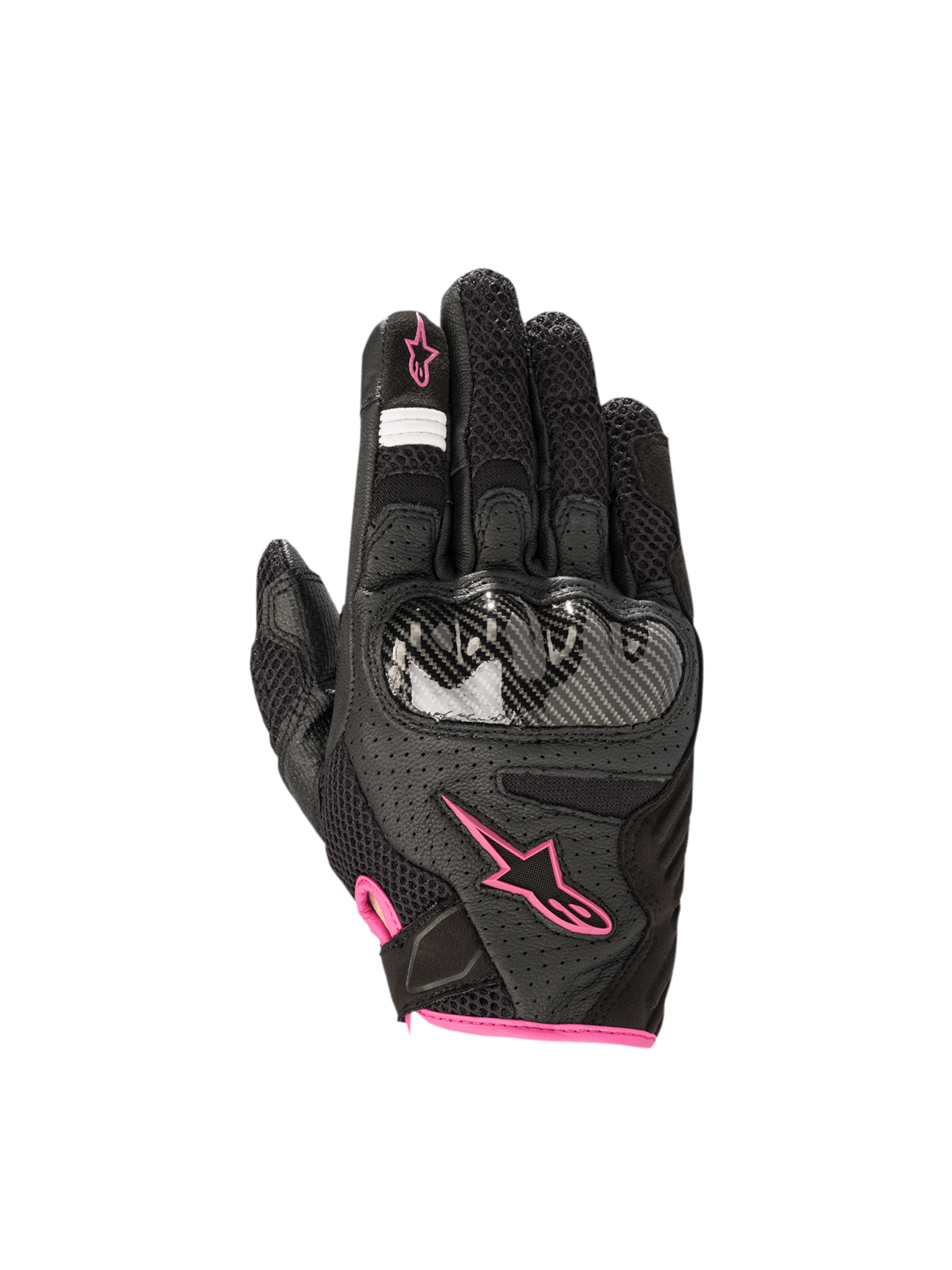 Alpinestars Stella SMX1-Air V2, guantes de moto para mujer, negros y fucsia, cuero perforado y malla transpirable, con protección de nudillos rígida y certificado CE.