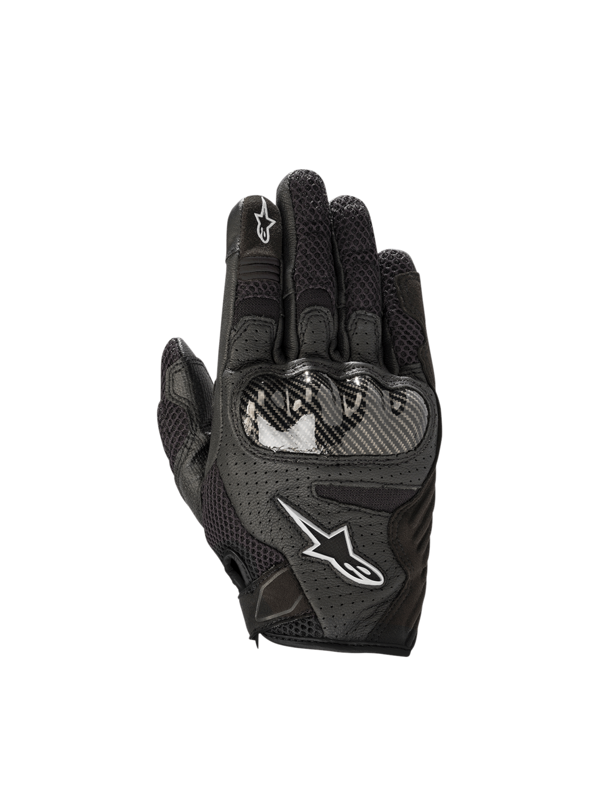 Black Alpinestars Stella SMX1-Air V2 women's motorcycle gloves with perforated leather and hard knuckle protection.