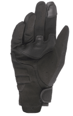 Guantes Alpinestars Stella Copper para mujer, color negro, vista de la palma, con palma completa de gamuza sintética con parches de refuerzo, punta del dedo compatible con pantallas táctiles y cierre de muñeca con gancho y bucle