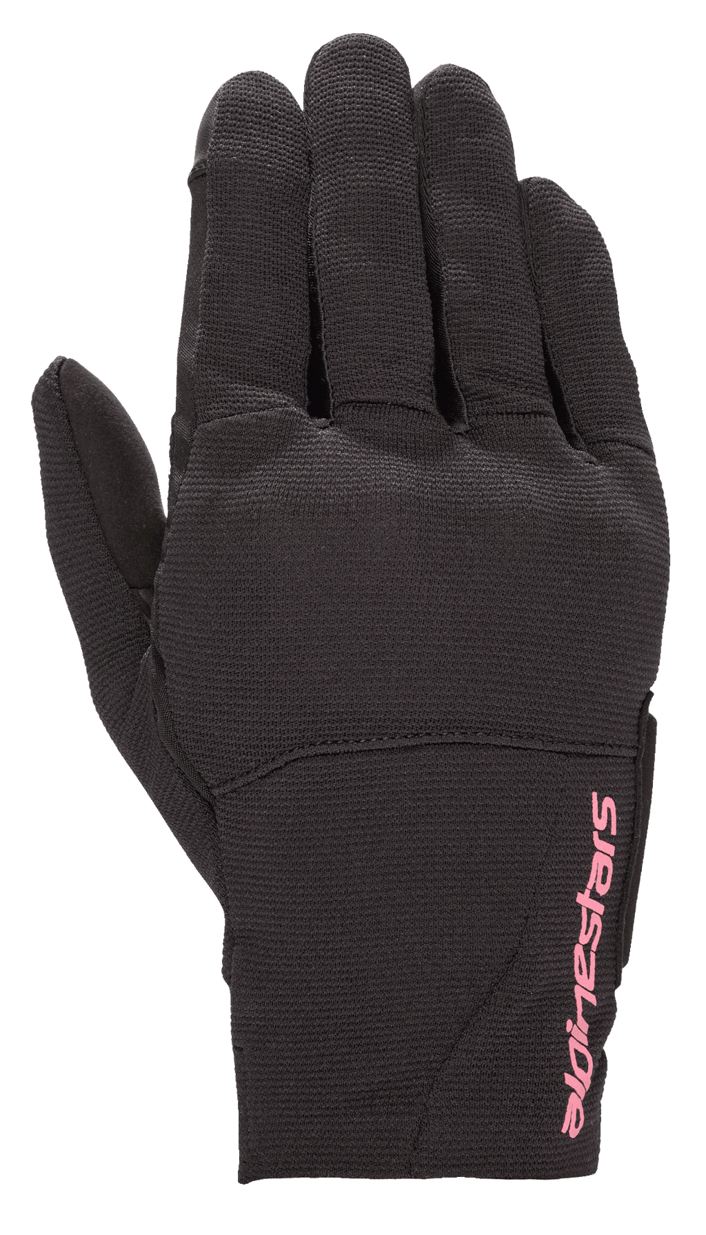 Alpinestars Stella Reef para mujer, guantes de moto urbanos, negros con logotipo rosa fucsia, confección en tejido elástico, diseño de puño corto, material texturizado para conducción urbana