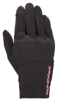 Alpinestars Stella Reef para mujer, guantes de moto urbanos, negros con logotipo rosa fucsia, confección en tejido elástico, diseño de puño corto, material texturizado para conducción urbana