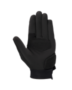 Guantes Alpinestars Stated para mujer, negros, vista de la palma con construcción de ante sintético, palma y pulgar reforzados para resistencia a la abrasión, diseño elegante de motociclismo urbano