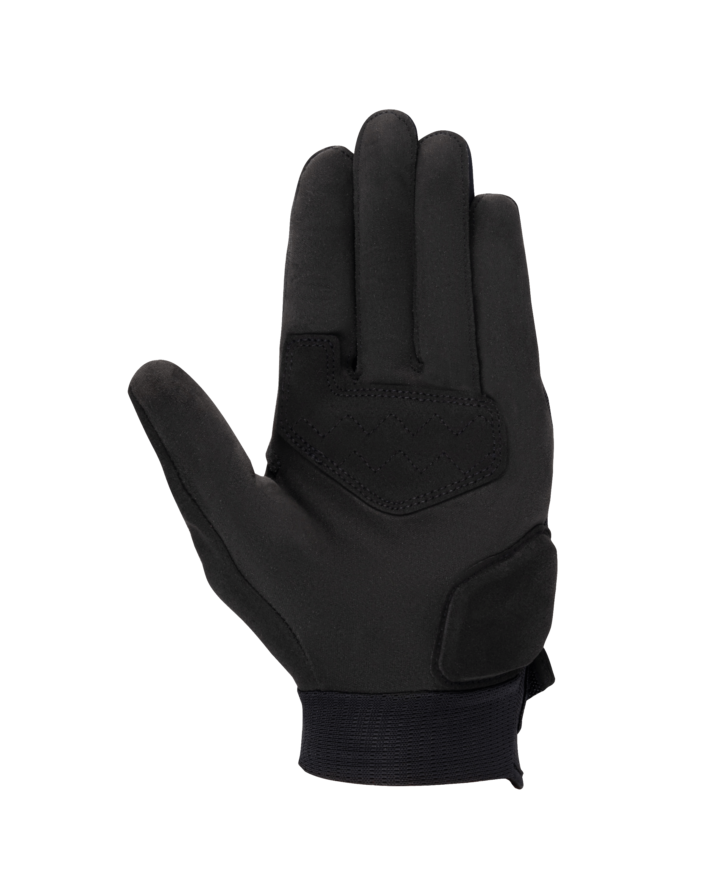 Guantes Alpinestars Stated para mujer, negros, vista de la palma con construcción de ante sintético, palma y pulgar reforzados para resistencia a la abrasión, diseño elegante de motociclismo urbano