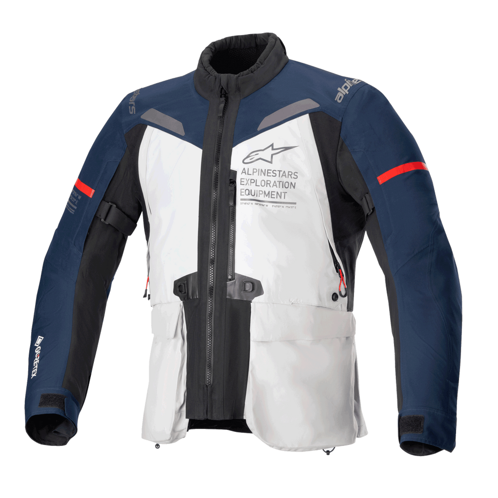 Alpinestars ST-7 2L GORE-TEX Jacket, Adventure Touring Motorcycle Jacket, Ice Gray, Dark Blue, and Black, Waterproof GORE-TEX Laminated Construction, CE Certified