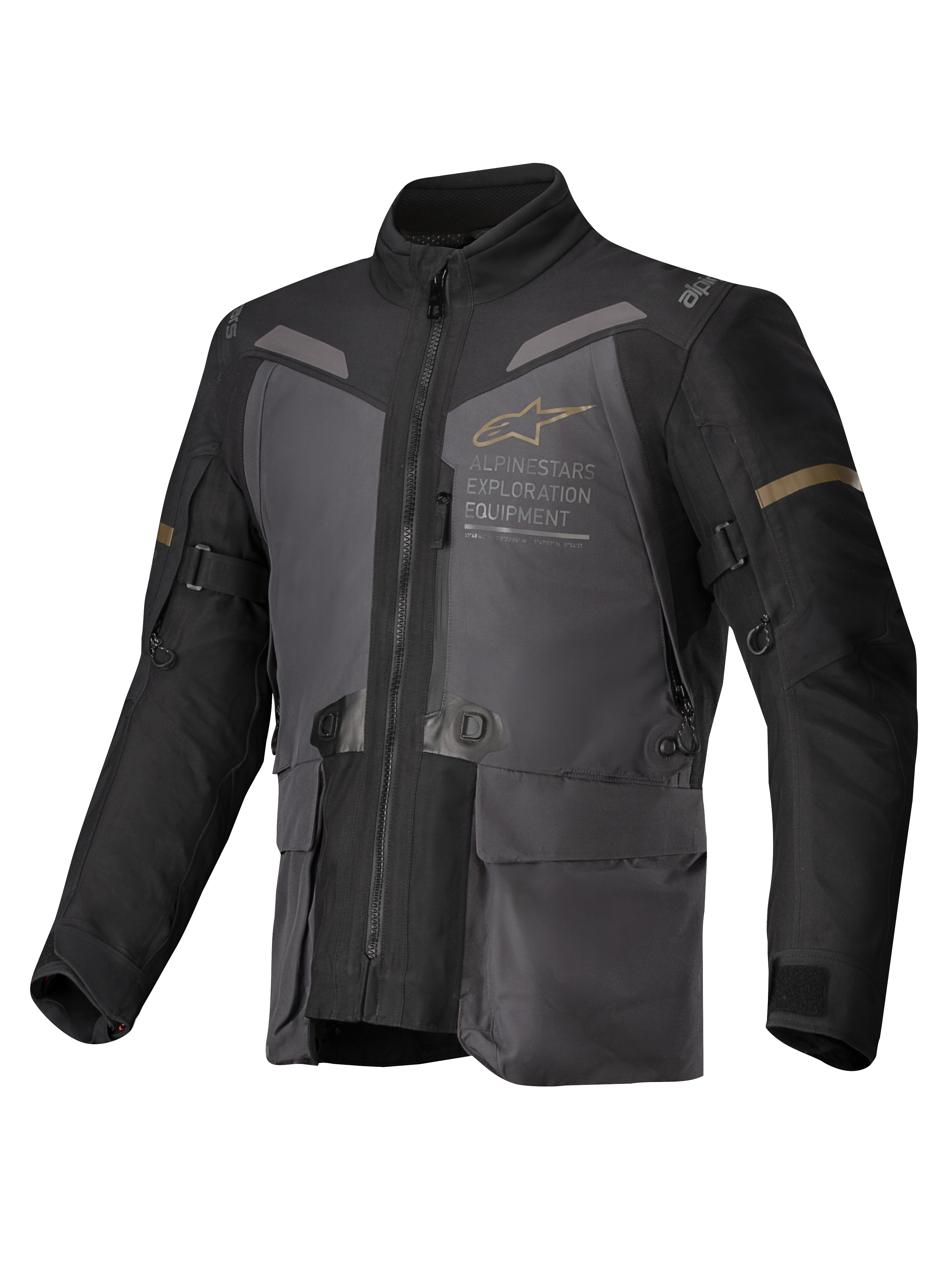 Alpinestars ST-7 2L GORE-TEX Jacket, adventure touring motorcycle jacket for men, Deep Gray, Black and Dark Khaki, waterproof laminated construction, CE certified
