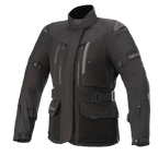 Alpinestars Women Stella Ketchum GORE-TEX Jacket, Black Motorcycle Touring Jacket, Waterproof and breathable textile construction, high collar with zippered chest vents, adjustable waist and arm straps, durable fabric with reinforced shoulder protection