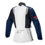 Alpinestars Women Stella ST-7 2L GORE-TEX Jacket, back view, Ice Gray Dark Blue and Black, featuring red stripe on the sleeve and Alpinestars logo, adventure touring motorcycle gear