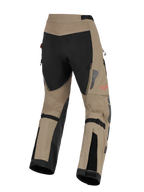 Alpinestars Nazca 3L GORE-TEX PRO Pants, Adventure Motorcycle Pants, Walnut and Black, rear view featuring black seat panel and walnut lower legs, red star logo on the side, black calf adjustment straps, and reflective silver detailing